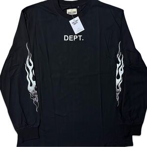 Gallery Black Long Sleeve Tee with White Flame Design